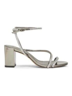 Brand New Never Worn Alexandre Birman Crystal Leather Block Heel: Pewter/Silver